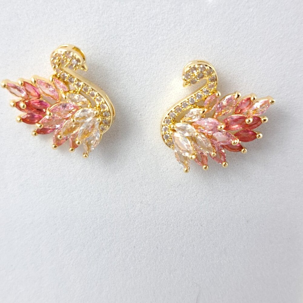 NWOT  Elegant Swan Earrings with Pink and Clear Accents